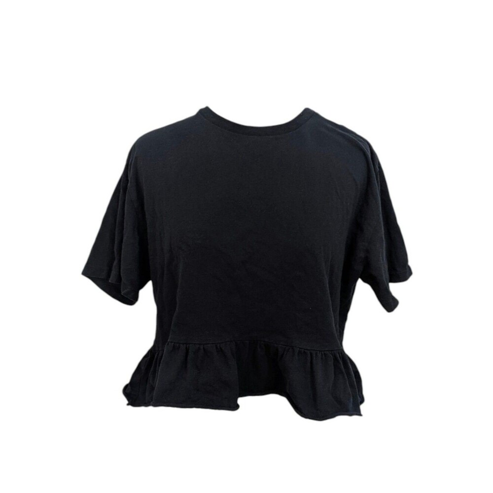 Wild Fable Solid Black Crop Top With Ruffle Peplum Hem - Size Small Womens